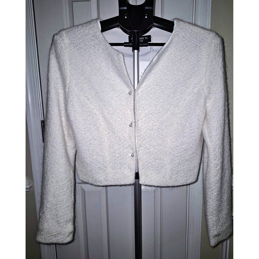NWT ARTPODIUM STUDIO Womens Ivory Bridal Mohair Bolero Shrug Lined Button M